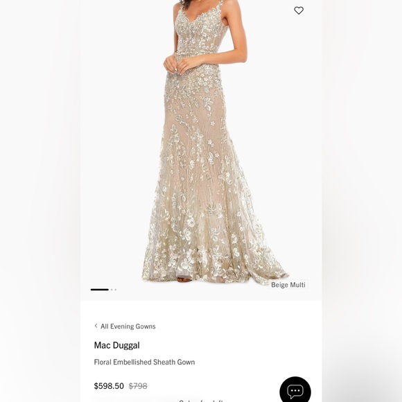 Mac Duggal Beige Multi Floral Embellished Maxi Dress